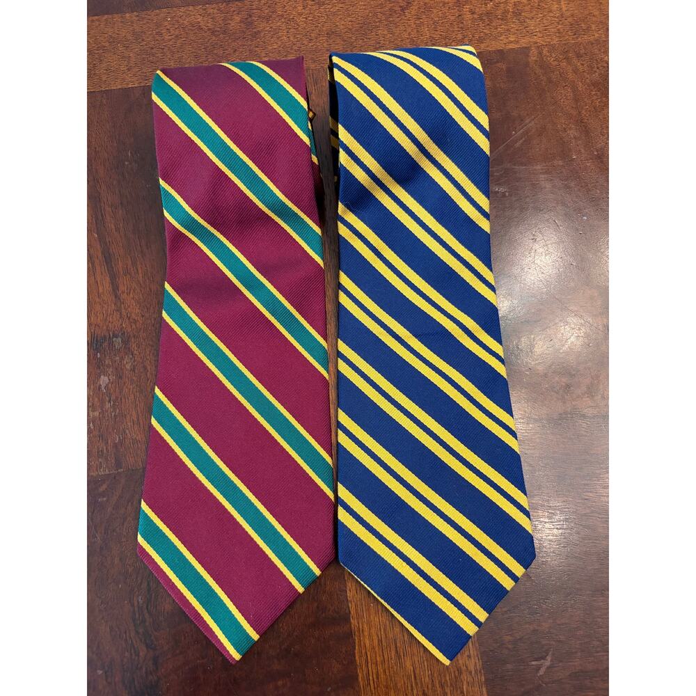 2 Preowned Lauren Ralph Lauren 100% Silk Striped Ties - Blue & Maroon